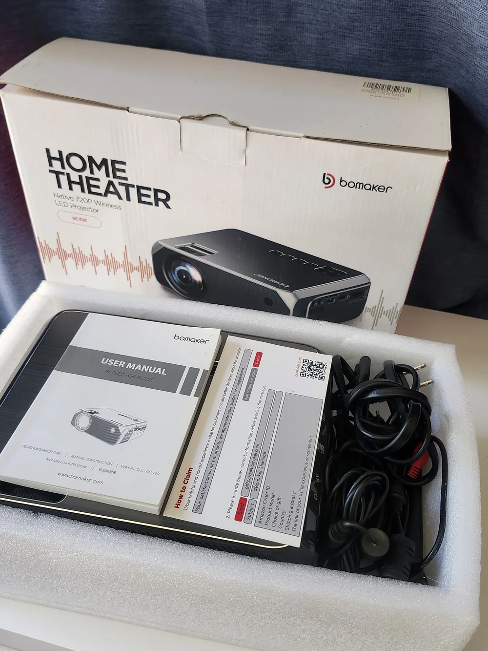 Bomaker GC355 Home Theater Wireless Projector – 720P HD With User Manual